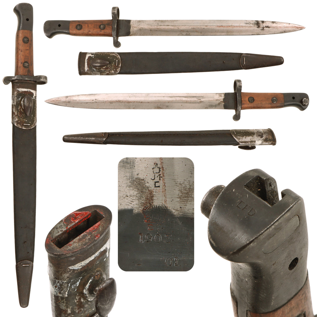 Original British Pre-WWI Rare Pattern 1903 Sword Bayonet with Scabbard - Dated 1903 - Very Rare