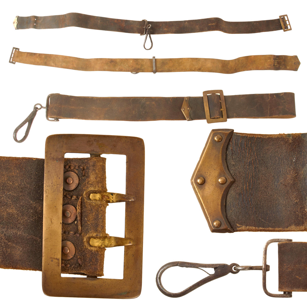 Original U.S. Civil War Blackened Buff Leather Body Sling with Attachment Hook for Cavalry Saddle Ring Carbine - Excellent Original Items