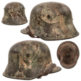 Original Imperial German WWI M16 Stahlhelm Helmet Shell with Remnants of Camouflage Paint Scheme - Marked ET64