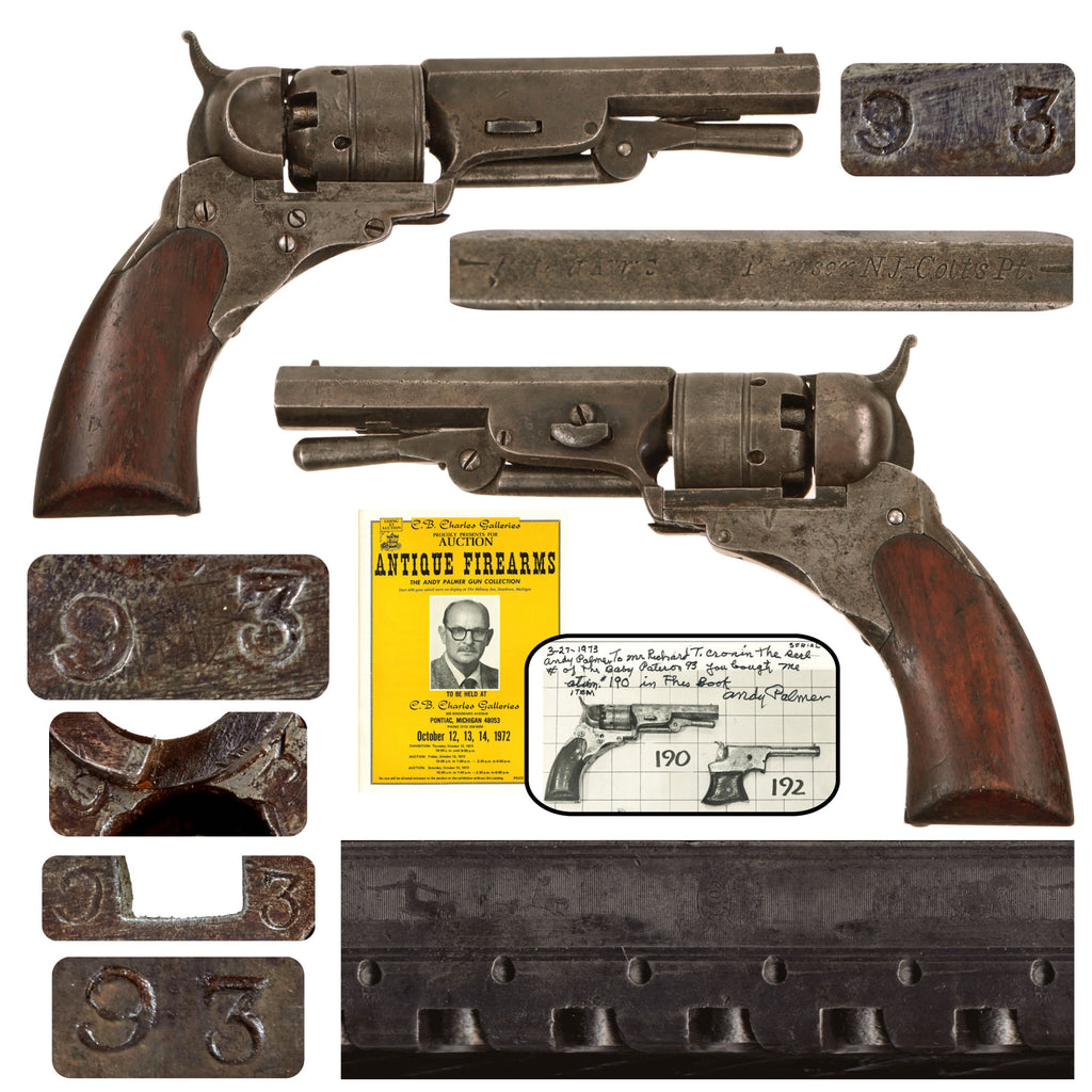Original U.S. Scarce Colt Ehlers Improved No.1 Pocket Model "Baby" Paterson .28cal. Revolver Serial 93 with 3" Barrel and Loading Lever - Only 536 Made - Circa 1842