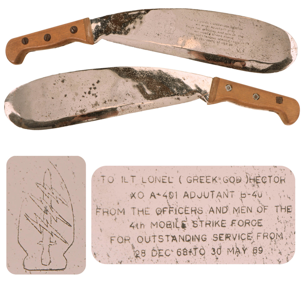 Original U.S. Vietnam War Era Special Forces 4th Mobile Strike Force Counter Insurgency Support Officer Presentation Bolo Machete - Lieutenant Lionel Hector Original Items