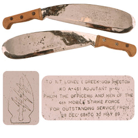 Original U.S. Vietnam War Era Special Forces 4th Mobile Strike Force Counter Insurgency Support Officer Presentation Bolo Machete - Lieutenant Lionel Hector