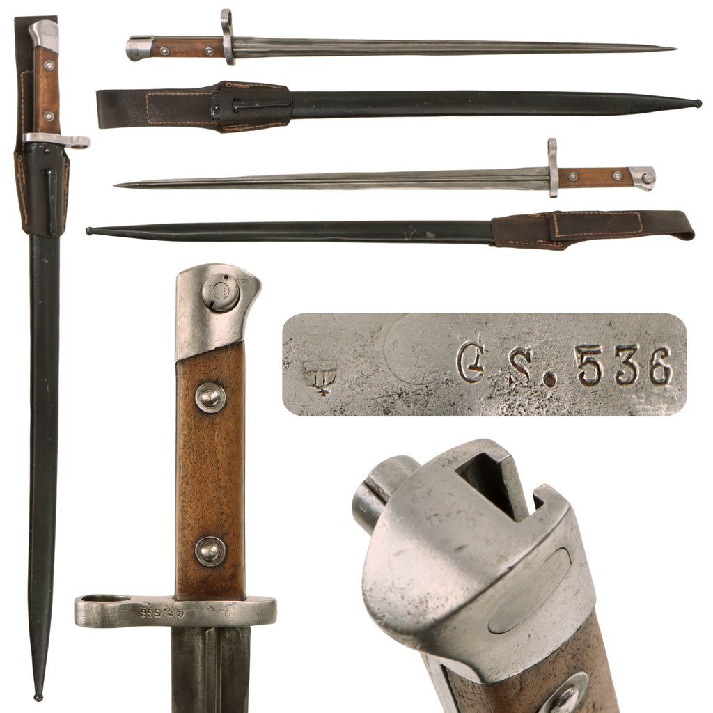 Original Hungarian Pre-WWI M1895 Gendarmerie Cruciform Bayonet with Scabbard & Leather Frog Original Items