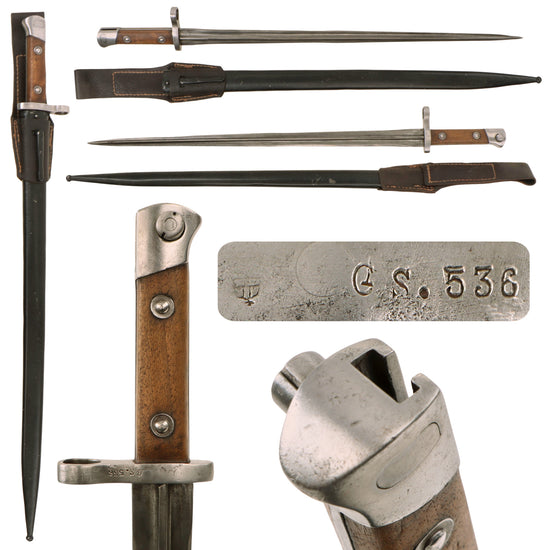 Original Hungarian Pre-WWI M1895 Gendarmerie Cruciform Bayonet with Scabbard & Leather Frog Original Items