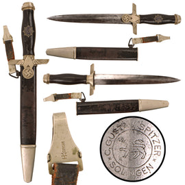 Original German WWII Rare 1st Model RLB Subordinate Dagger by C. Gustav Spitzer AG with Scabbard and Hanger by Assmann