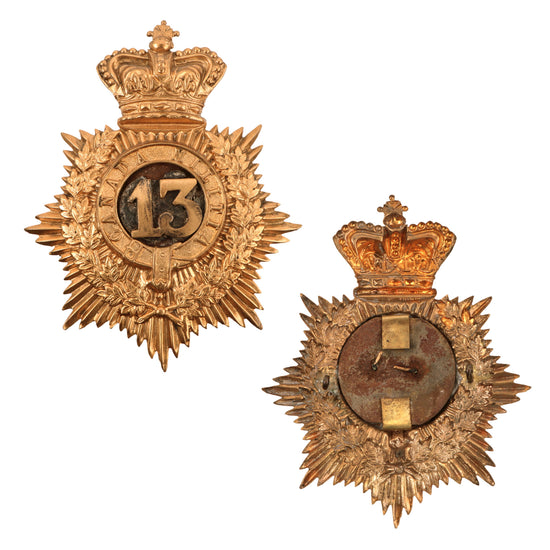 Original Canadian Pre-WWI 13th Canada Militia Helmet Plate with Crown & Two Loops - Rare