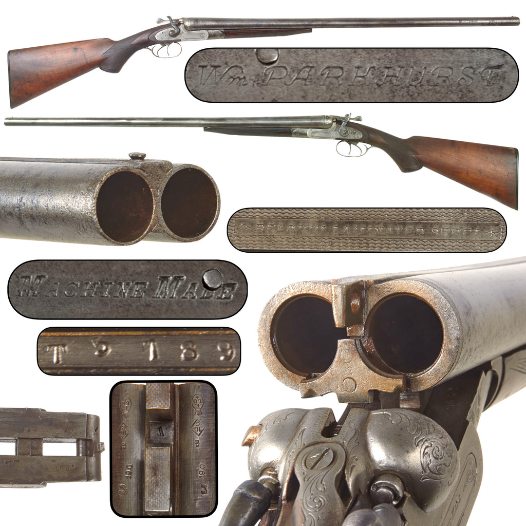 Original Belgian Wm. Parkhurst 10 Gauge Double Barrel Top Lever Hammer Shotgun with Laminated Steel Barrels for the U.S. Market, Circa 1895, Serial No. 9652