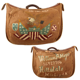 Original U.S. WWII 182nd Infantry Regiment Hand-Painted Souvenir Canvas Flight Crew Bag with Patriotic Eagle Artwork - William A. Meyer