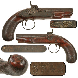 Original Irish “Walking Pistol” Large Bore .75 Caliber Percussion Converted Overcoat Pistol by Thomas Fowler of Dublin with County Cavan Marking, Circa 1800