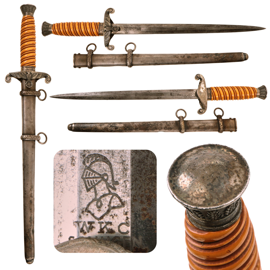 Original German WWII Early Heer Army Officer Dagger by W.K.C. Waffenfabrik of Solingen with Scabbard Original Items