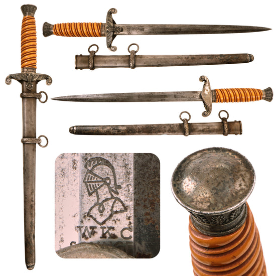 Original German WWII Early Heer Army Officer Dagger by W.K.C. Waffenfabrik of Solingen with Scabbard Original Items