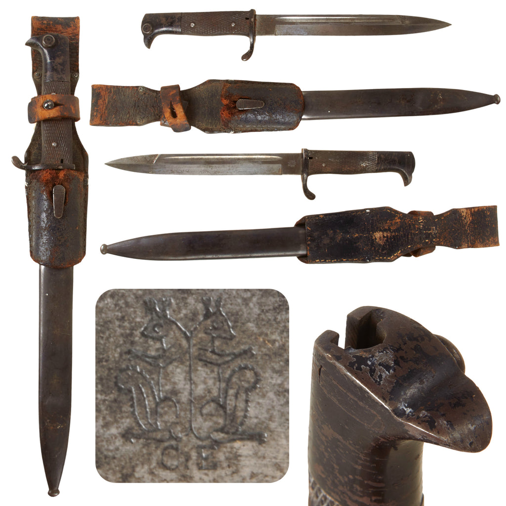 Original Imperial German WWI Kurzes Extraseitengewehr M1898 Dress Bayonet by Carl Eickhorn with Broken Leather Frog and Scabbard