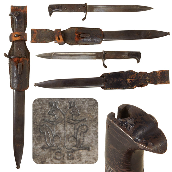 Original Imperial German WWI Kurzes Extraseitengewehr M1898 Dress Bayonet by Carl Eickhorn with Broken Leather Frog and Scabbard