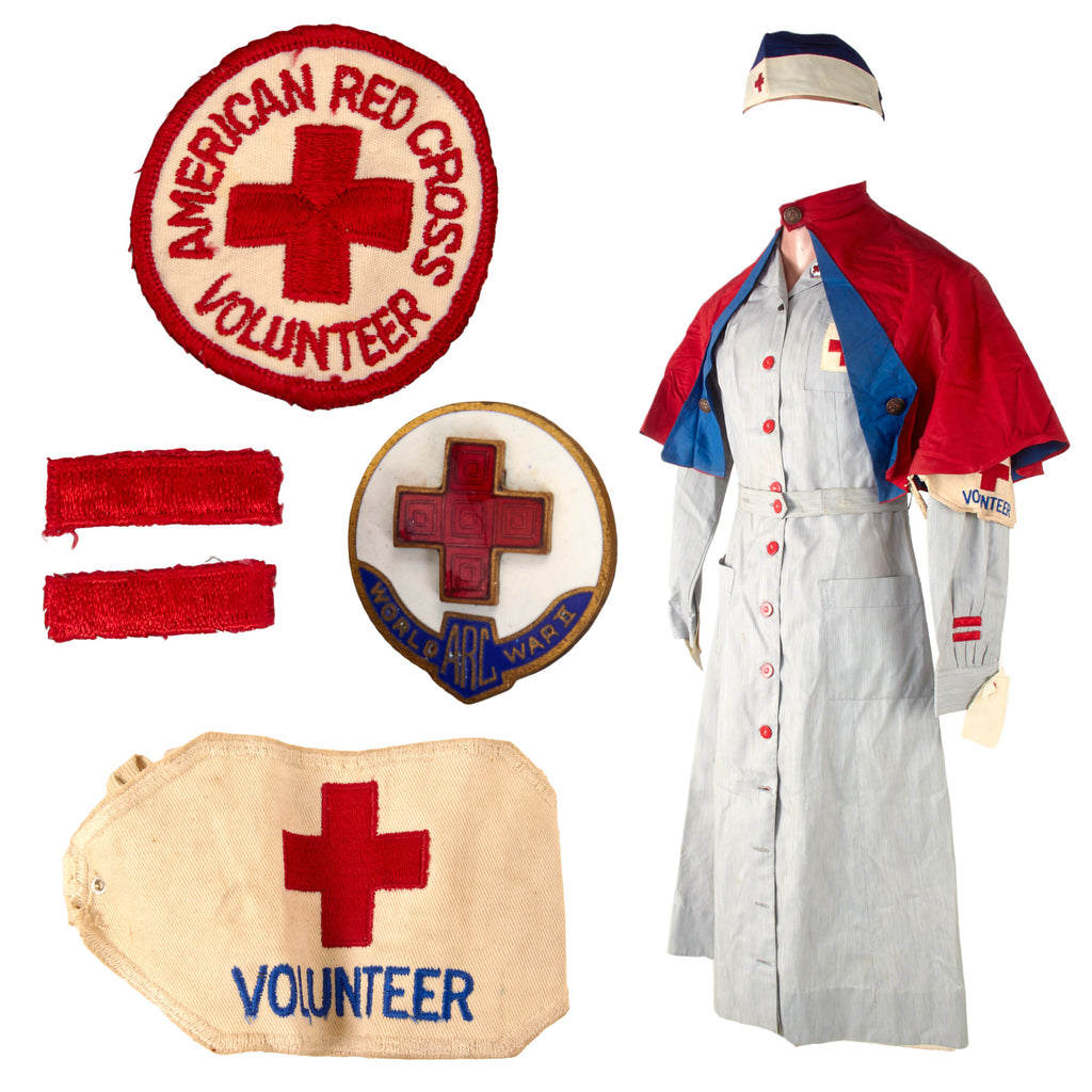 Original U.S. WWII American Red Cross Nurse Uniform with Cape, Caps, and Armband Original Items