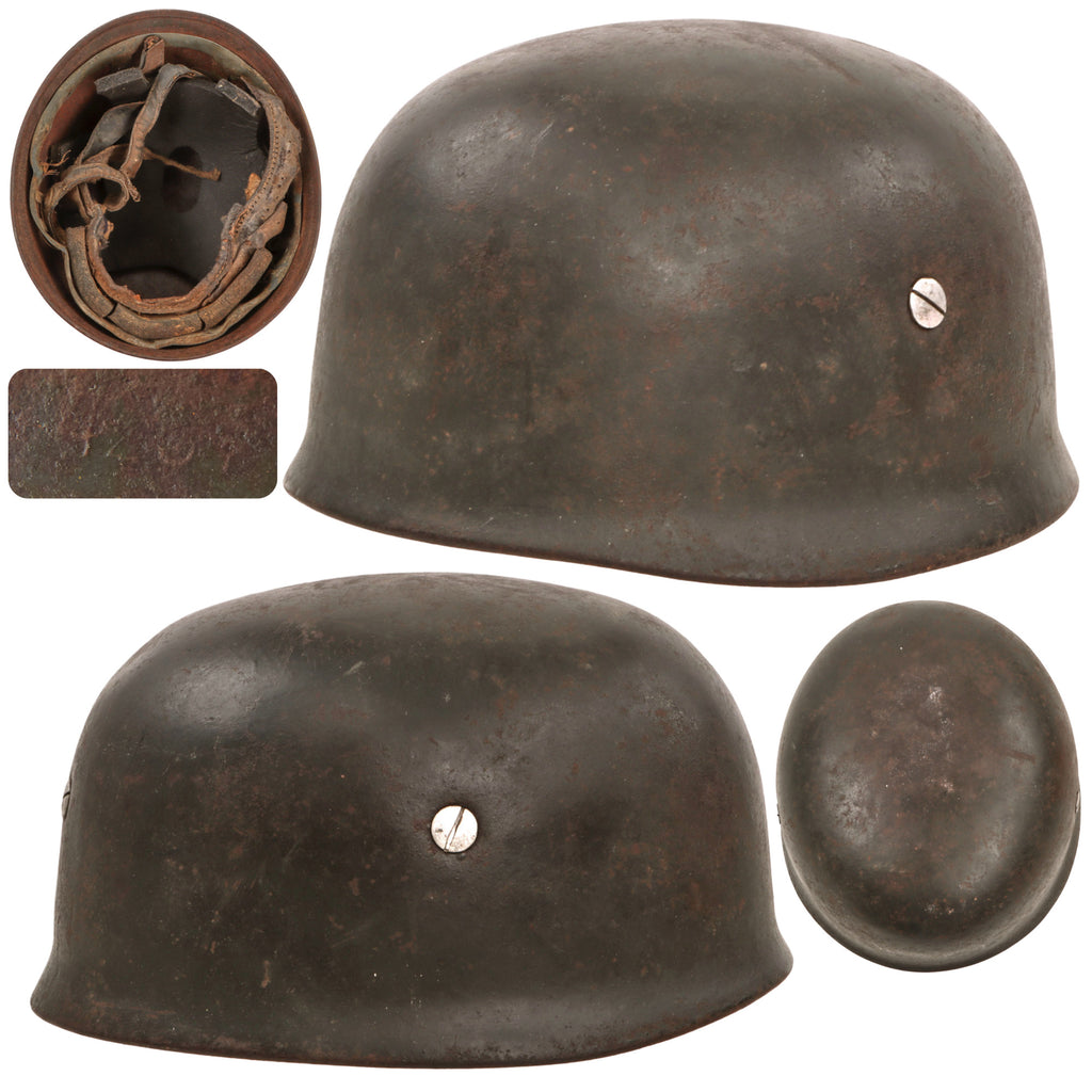 Original German WWII M-38 Luftwaffe Fallschirmjäger Paratrooper Helmet with Lot Number 4267, Relic Liner, and Size 68 Shell