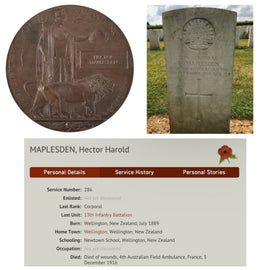 Original British Australian New Zealand ANZAC 13th Battalion Australian Infantry Death Penny with Printed Research - Hector Maplesden, Service Number 286
