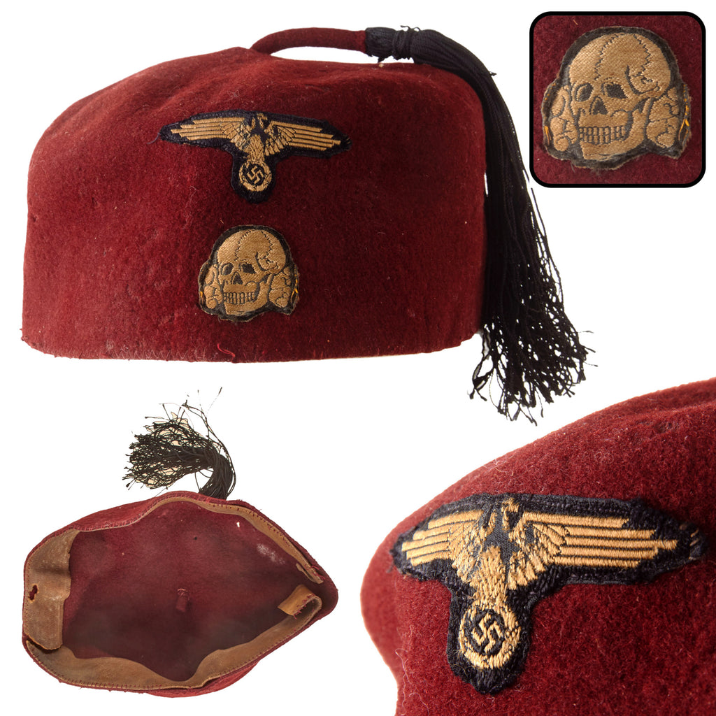 Original German WWII 13th Waffen Mountain Division SS “Handschar” Maroon Dress Fez with Insignia, Tassel, and Sweatband Original Items