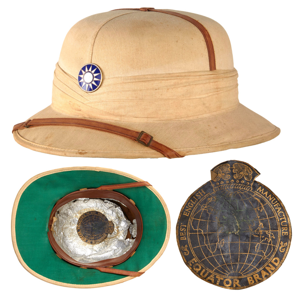 Original Chinese WWII Officer’s Cork Sun Helmet by Equator Brand with U.S. Made Chinese Sun Badge Original Items