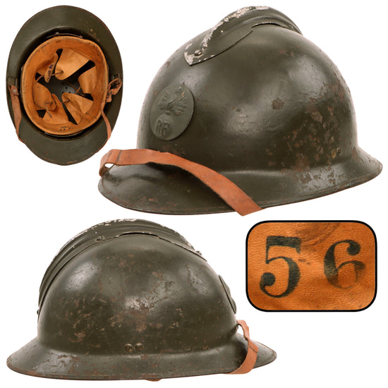 Original French WWII M1926 Adrian Helmet with Chinstrap - Complete - Size 56 Original Items
