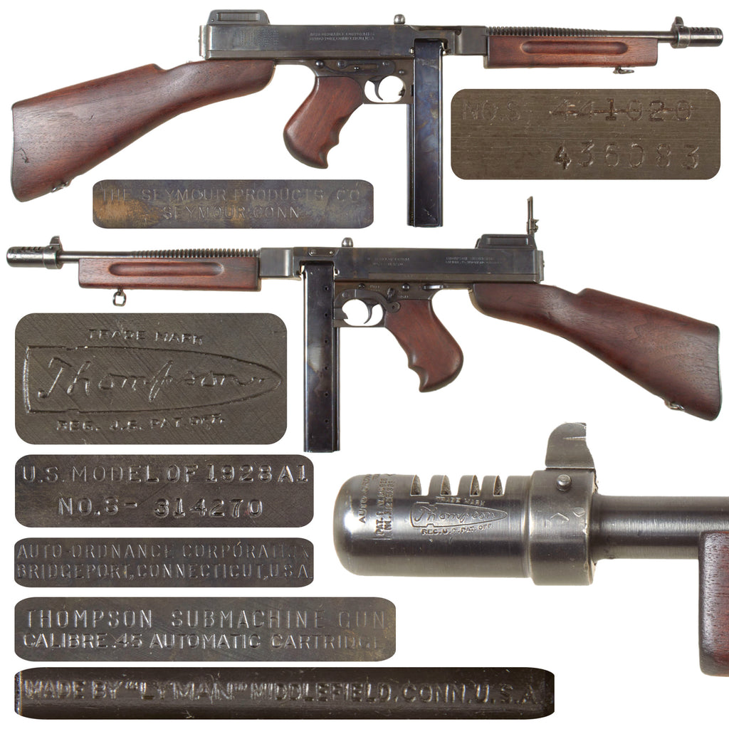 Original U.S. WWII Thompson M1928A1 Display Submachine Gun Serial NO.S-314270 with British Proof and Magazine - Original WW2 Parts Original Items