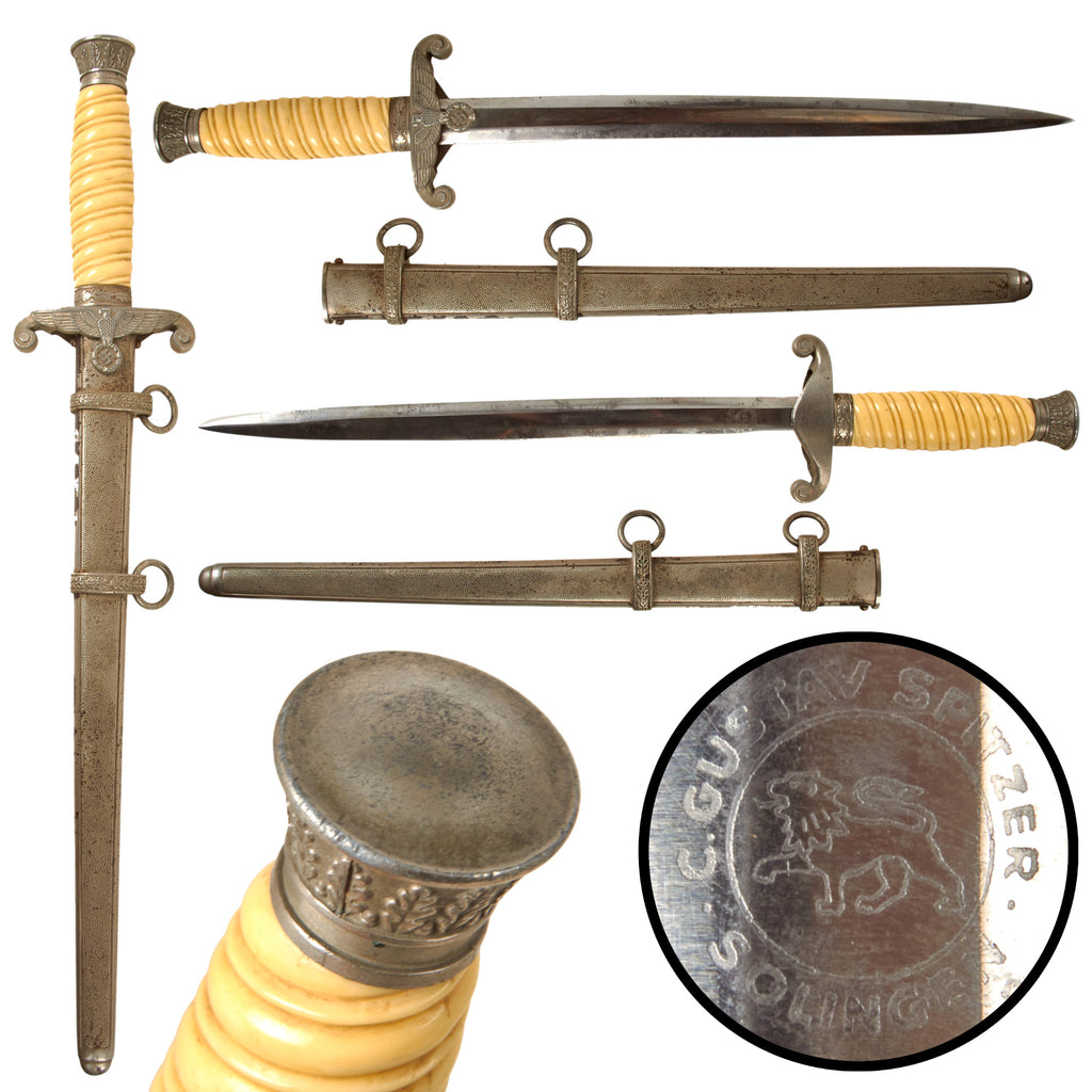 Original German WWII Heer Army Officer Dagger by C. Gustav Spitzer AG of Solingen with Ivoroid Grip and Scabbard