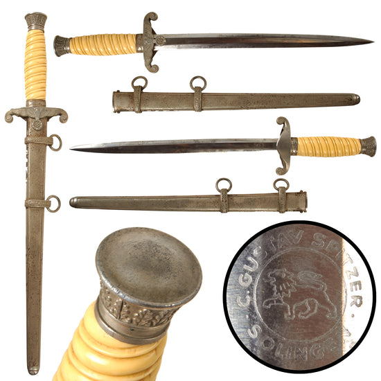 Original German WWII Heer Army Officer Dagger by C. Gustav Spitzer AG of Solingen with Ivoroid Grip and Scabbard
