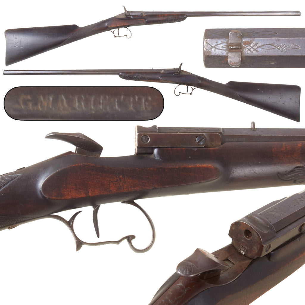 Original Belgian 9mm Flobert Parlor Target Rifle by G. Mariette with Pivoting Breech Action and Engraved Walnut Half Stock, Circa 1870
