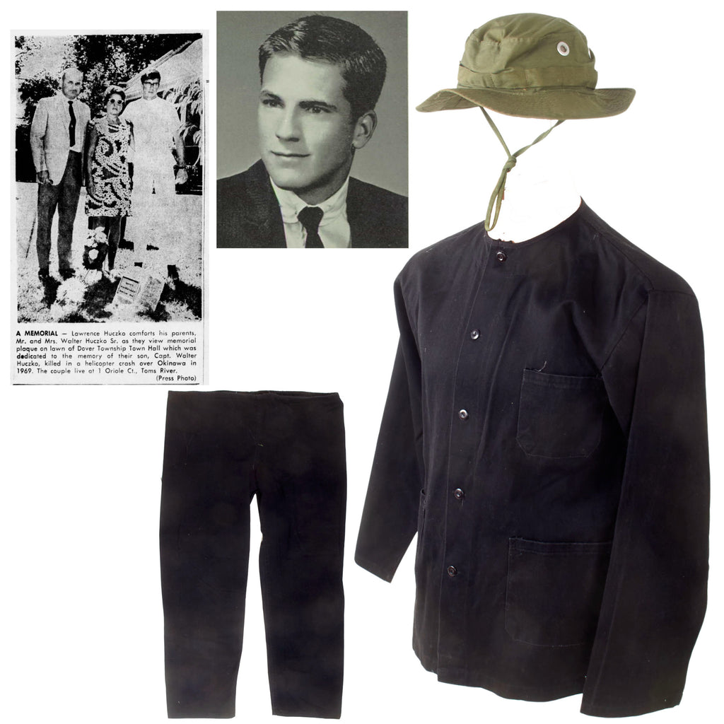 Original U.S. Vietnam War 1st Special Forces Group (Airborne) CISO-Made Black Pajamas & Boonie Hat Belonging to SF Lieutenant Walter Huczko Jr. - Killed in Helicopter Crash over Okinawa in 1969