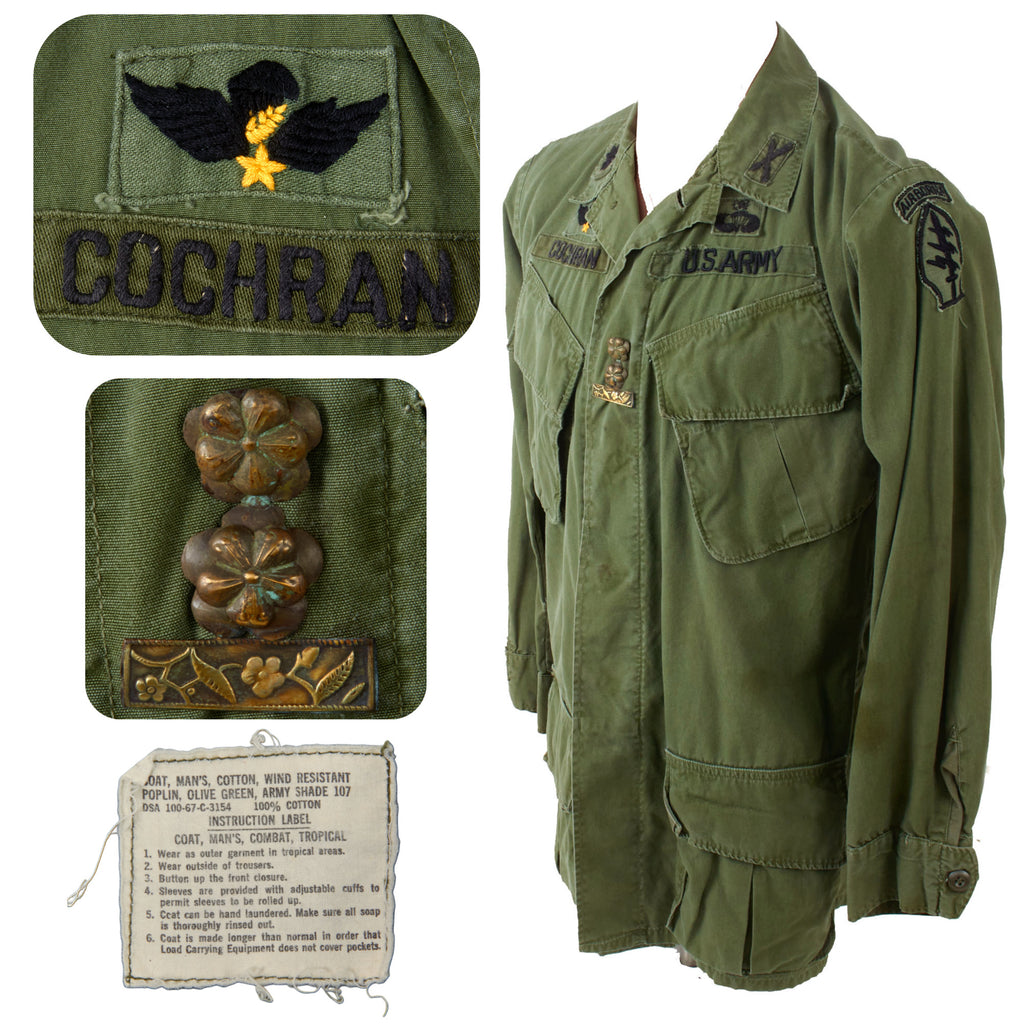 Original U.S. Vietnam War Special Forces 2nd Pattern Officer’s Jungle Fatigue Jacket with Vietnamese-Made SF Patch & Period-Applied Insignia - Major Cochran