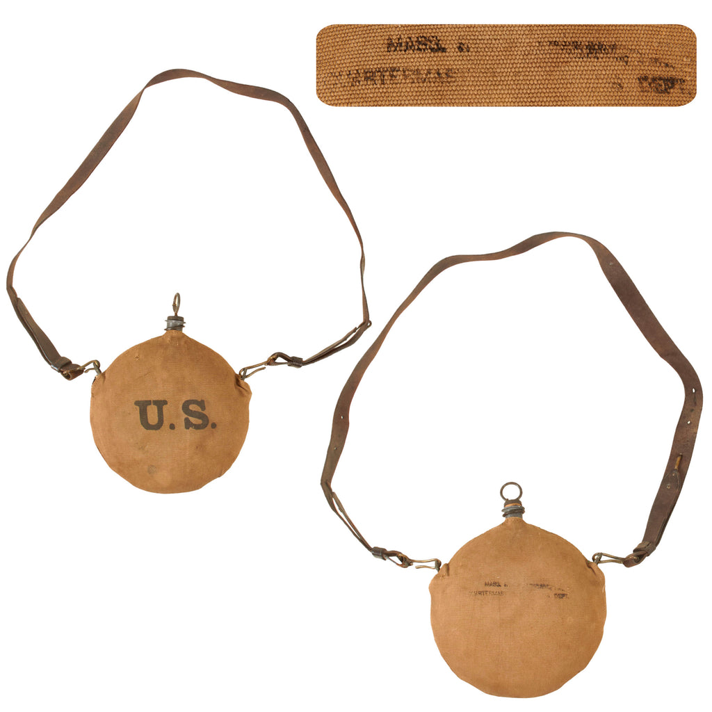 Original U.S. Indian Wars Early M1878 Canteen Converted from Civil War Canteen with Leather Shoulder Strap & Quartermaster Stencil on Cover Original Items