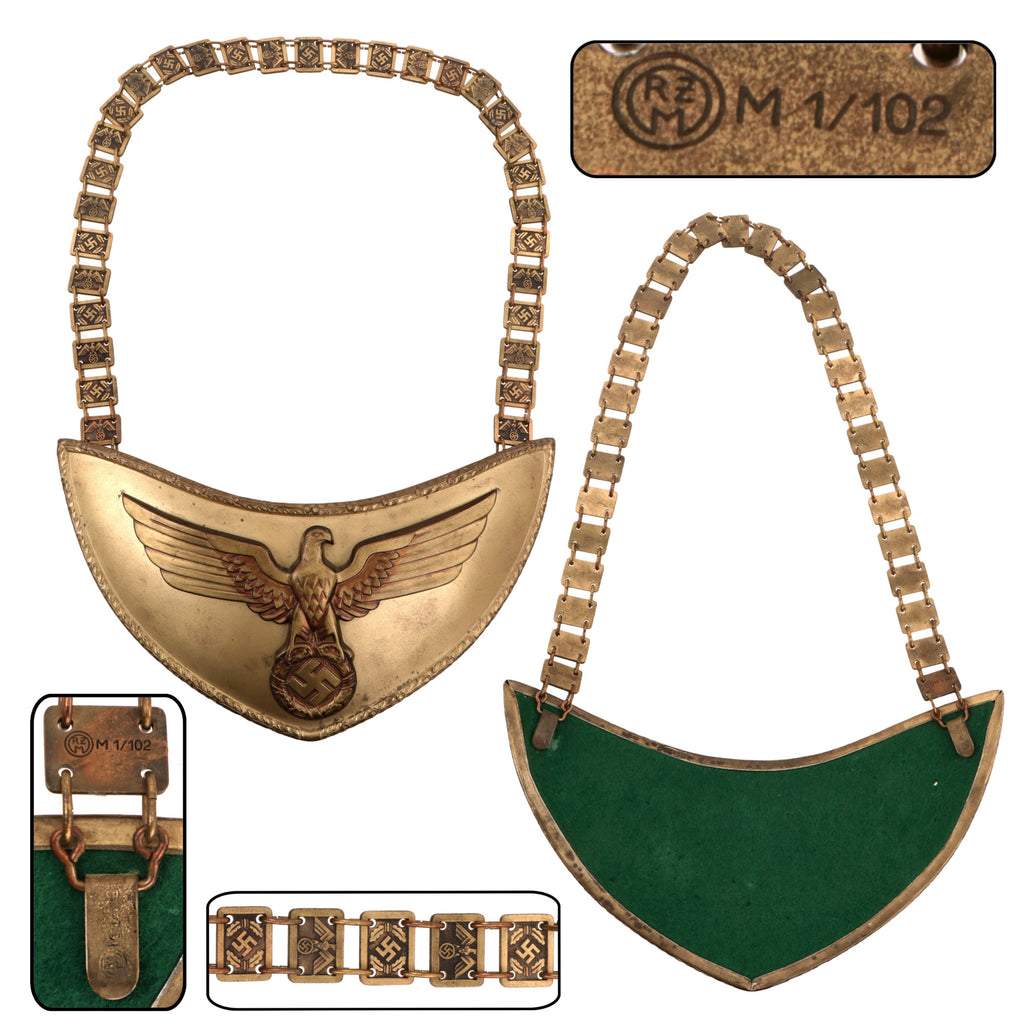 Original German WWII NSDAP Political Leader Standard Bearer Gorget with Chain by Frank & Reif of Stuttgart, RZM M1/102