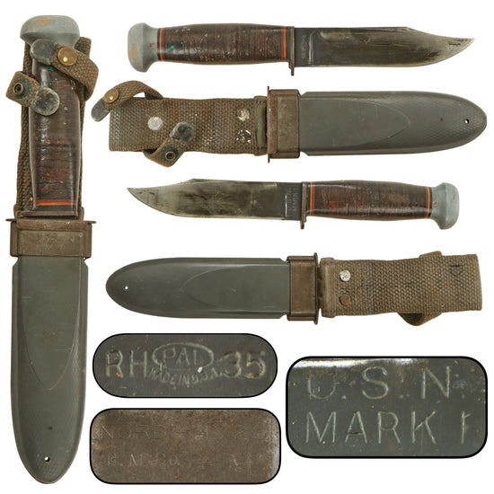 Original U.S. WWII Navy USN Mark 1 PAL RH-35 Fighting Knife with USN MK1 Scabbard by B.M. Co