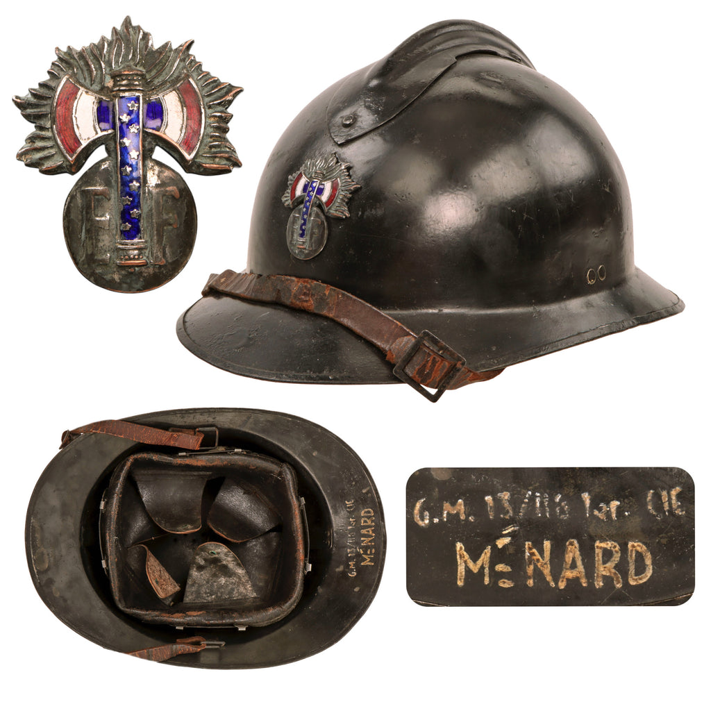 Original French WWII Marshal Philippe Pétain's Garde du Maréchal Vichy Guards M26 Adrian Helmet with Modified Badge - Named