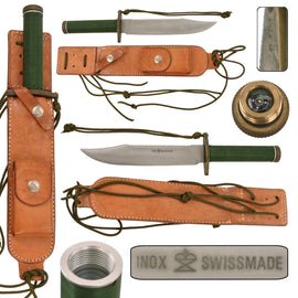 Original Swiss Cold War Era Prototype Inox Klötzli Swiss Army Survival Bowie Sawtooth Knife Made on Special Order Basis Only to Swiss Military with Sheath & Whetstone - From Collection of American Edged Weapon Museum