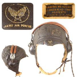 Original U.S. WWII Army Air Force Type B-6 Flying Helmet with Integrated R-14 Headphones - Size Large