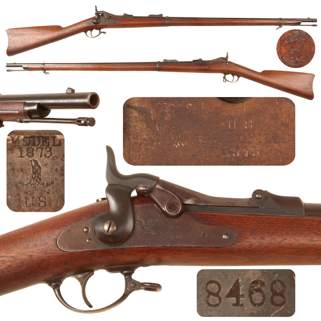 Original U.S. Early Springfield Trapdoor Model 1873 Rifle Made in March 1874 with Early Long Wrist, Stepped Rear Sight, and Cleaning Rod - Serial 8468 Original Items