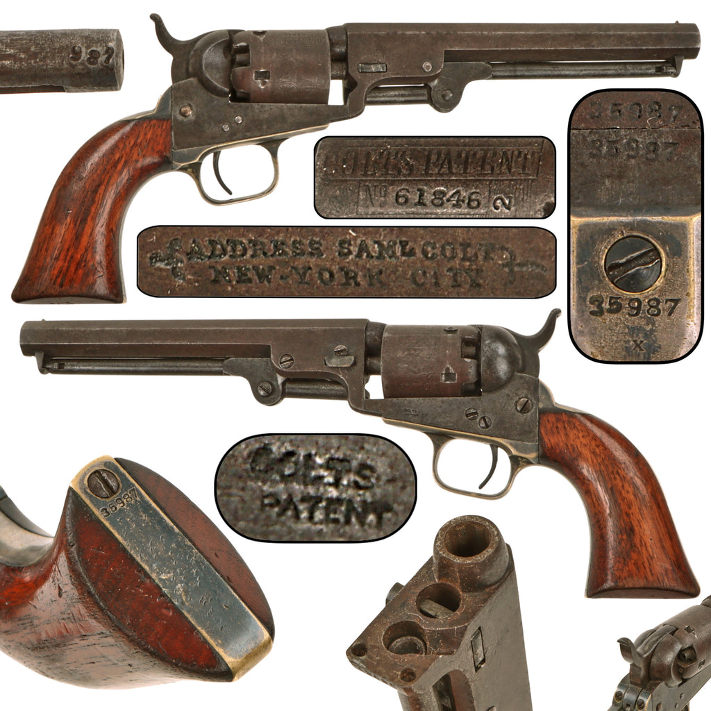 Original U.S. Pre-Civil War Colt Model 1849 Pocket .31 Caliber Percussion Revolver with 6" Barrel and Stagecoach Cylinder Scene, Serial No. 35987, Made in 1852