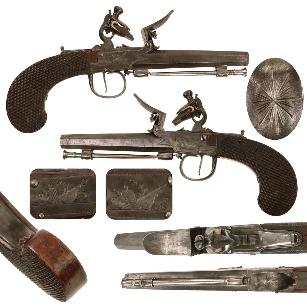 Original European Continental Flintlock Boxlock Vest Pistol with Safety and Ramrod - circa 1820