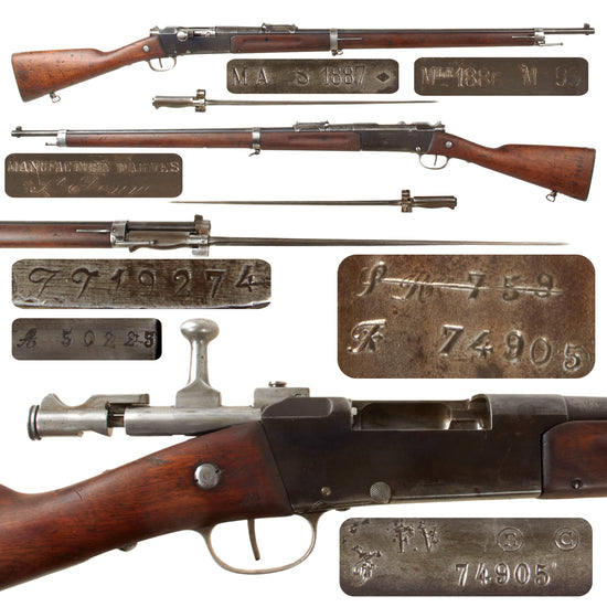 Original Antique French Lebel Fusil Modèle 1886 M93 Infantry Rifle by St. Étienne Arsenal Dated 1887 with Bayonet - Serial F 74905