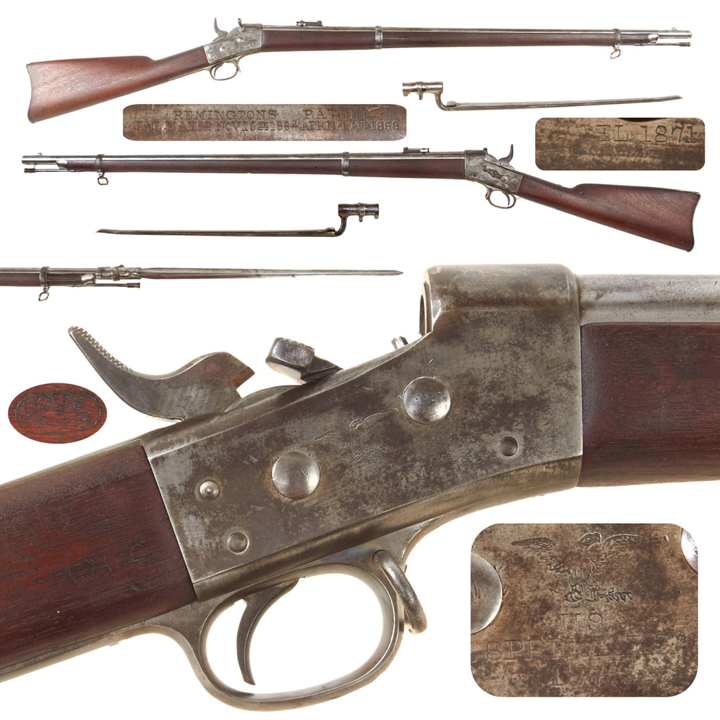 Original U.S. Army Springfield Model 1871 Remington Rolling Block Rifle in .50-70 with Bayonet and Scabbard - dated 1872 Original Items