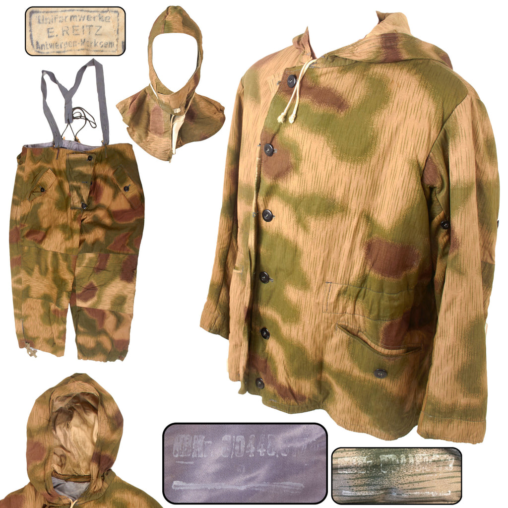 Original German WWII Sumpftarnmuster Swamp Pattern Camouflage Pattern Non-Reversible Winter Parka with Pants & Reversible Jacket Hood Original Items