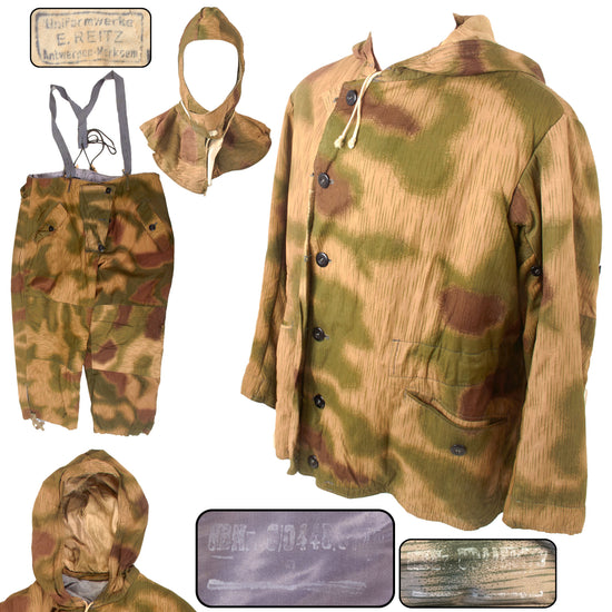 Original German WWII Sumpftarnmuster Swamp Pattern Camouflage Pattern Non-Reversible Winter Parka with Pants & Reversible Jacket Hood Original Items