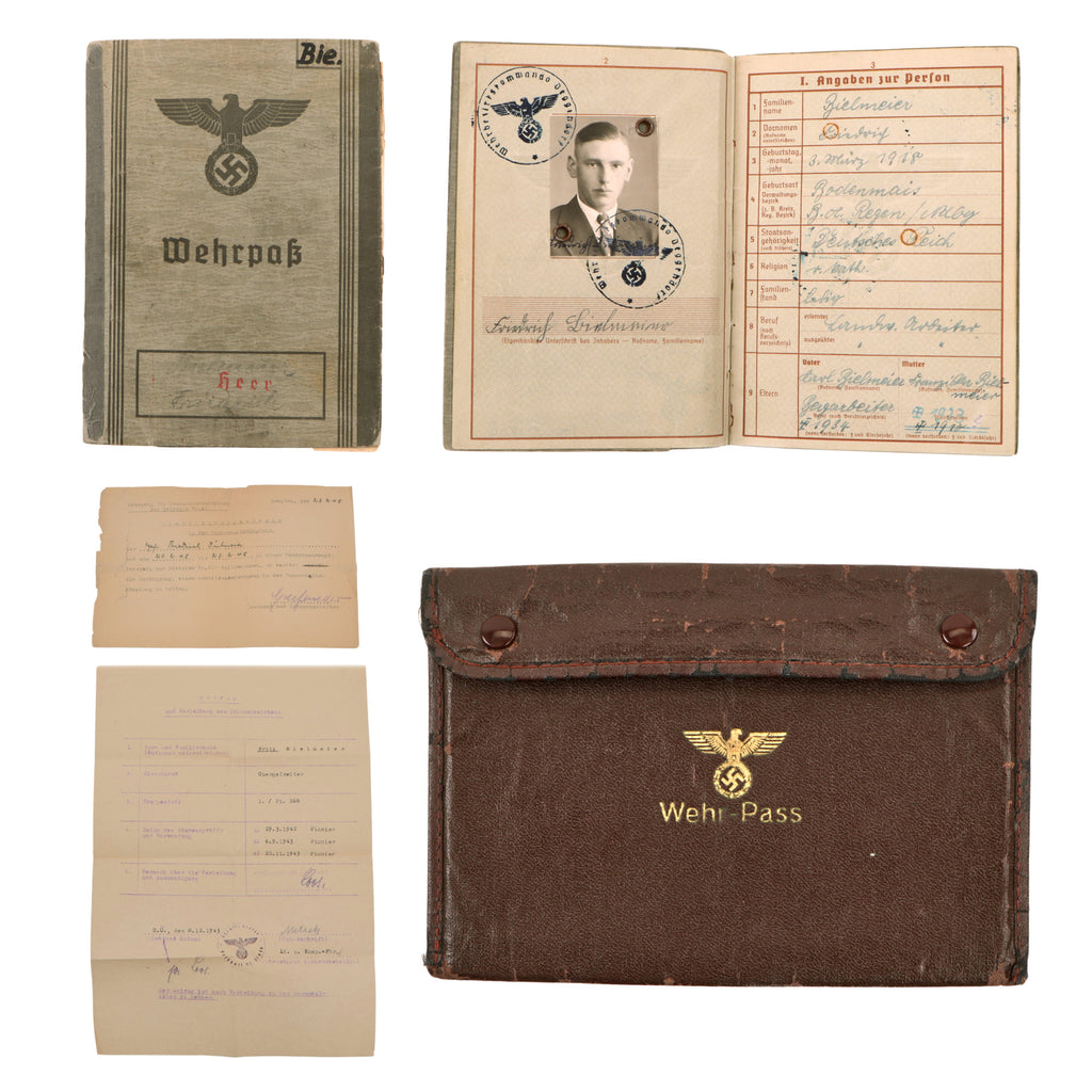 Original German WWII Wehrpaß & Document Group of Obergefreiter Friedrich Bielmeier – Combat Pionier in France & Eastern Front with Sturmabzeichen Application & 1945 Panzernahbekämpfung Qualification Original Items