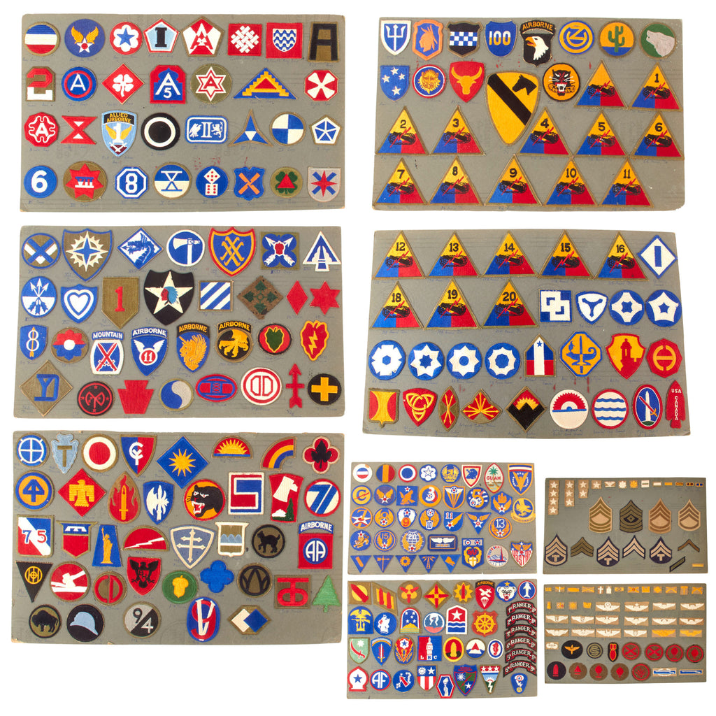 Original U.S. WWII Veteran-Organized 303 Patch Collection on Nine 14 x 22” Display Boards with Annotations Original Items