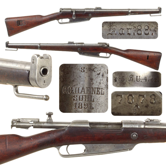 Original German Pre-WWI Regiment Marked Karabiner 88 S Artillery Carbine by C.G. HAENEL Dated 1891 - Matching Serial 7873 f Original Items