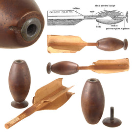 Original U.S. Civil War Inert 5 Pound Ketchum Grenade with Very Old Replacement Shaft & Fins - Extremely Rare