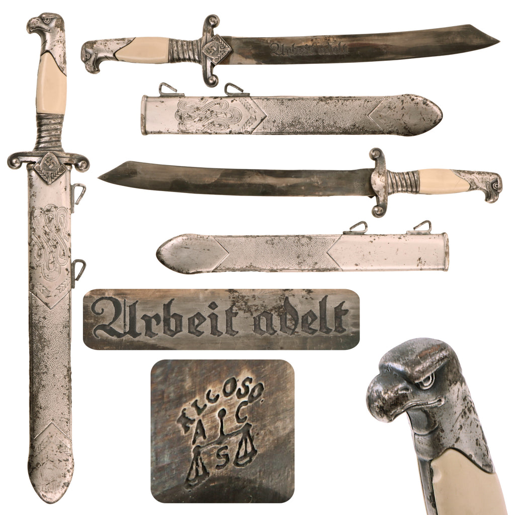 Original German WWII Miniature RAD Labor Corps M1937 Officer's Dagger by ALCOSO of Solingen with Scabbard Original Items
