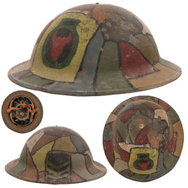 Original U.S. WWI M1917 34th Sandstorm Division Camouflage-Painted Doughboy Helmet with Liner & Chinstrap - Excellent