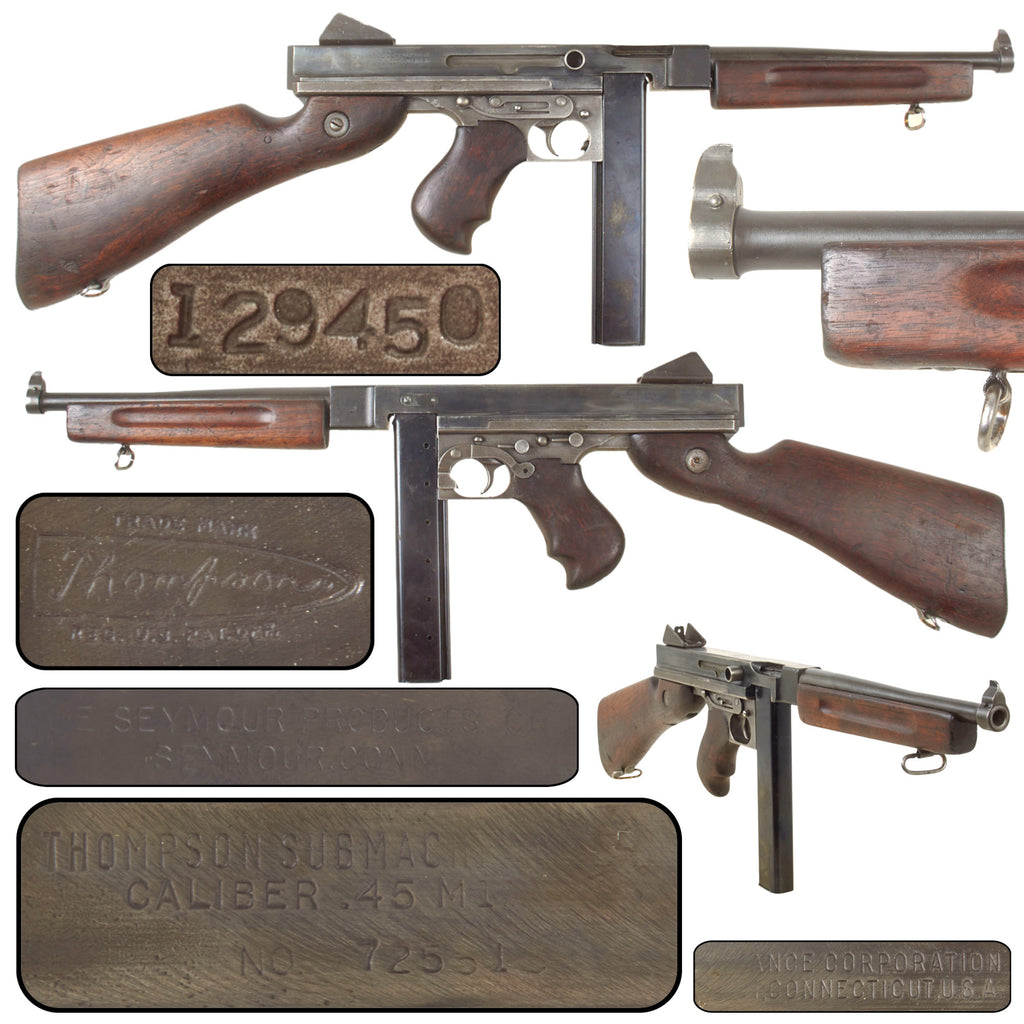 Original U.S. WWII Thompson M1 Inert Display Submachine Gun Serial NO. 725513 with Magazine, Original WWII Parts Original Items