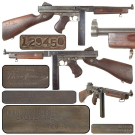 Original U.S. WWII Thompson M1 Inert Display Submachine Gun Serial NO. 725513 with Magazine, Original WWII Parts